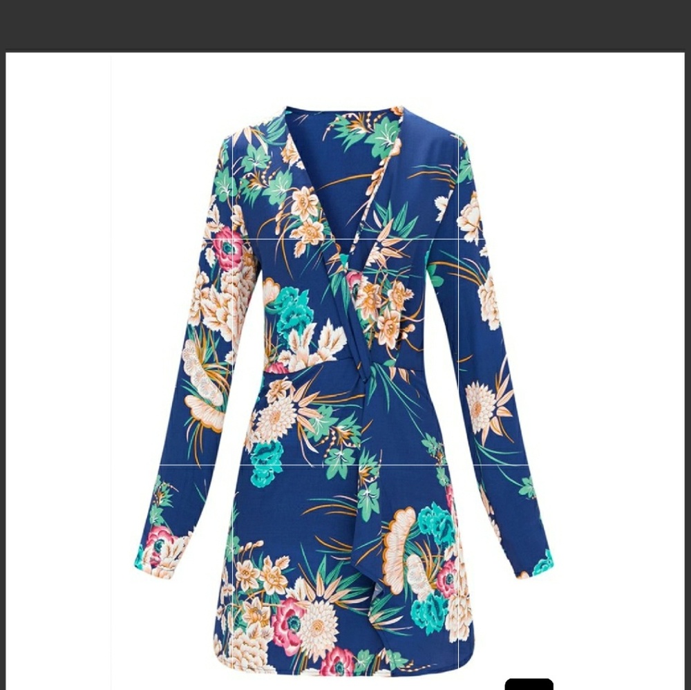 Blue floral long sleeve wrap mini dress